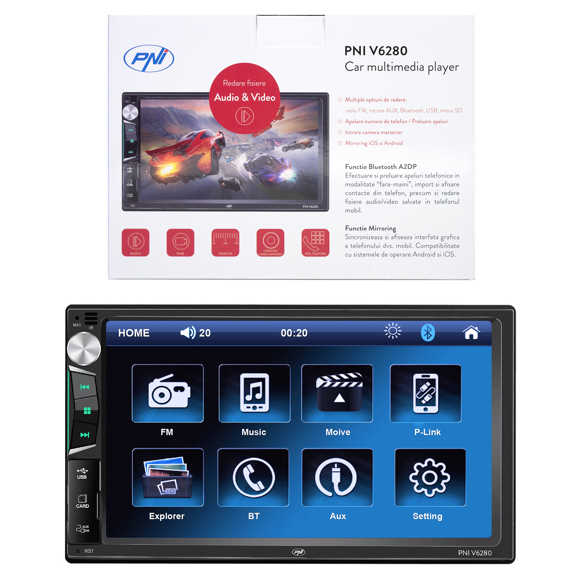 PNI V6280 Auto-Multimedia-Player mit Touchscreen
