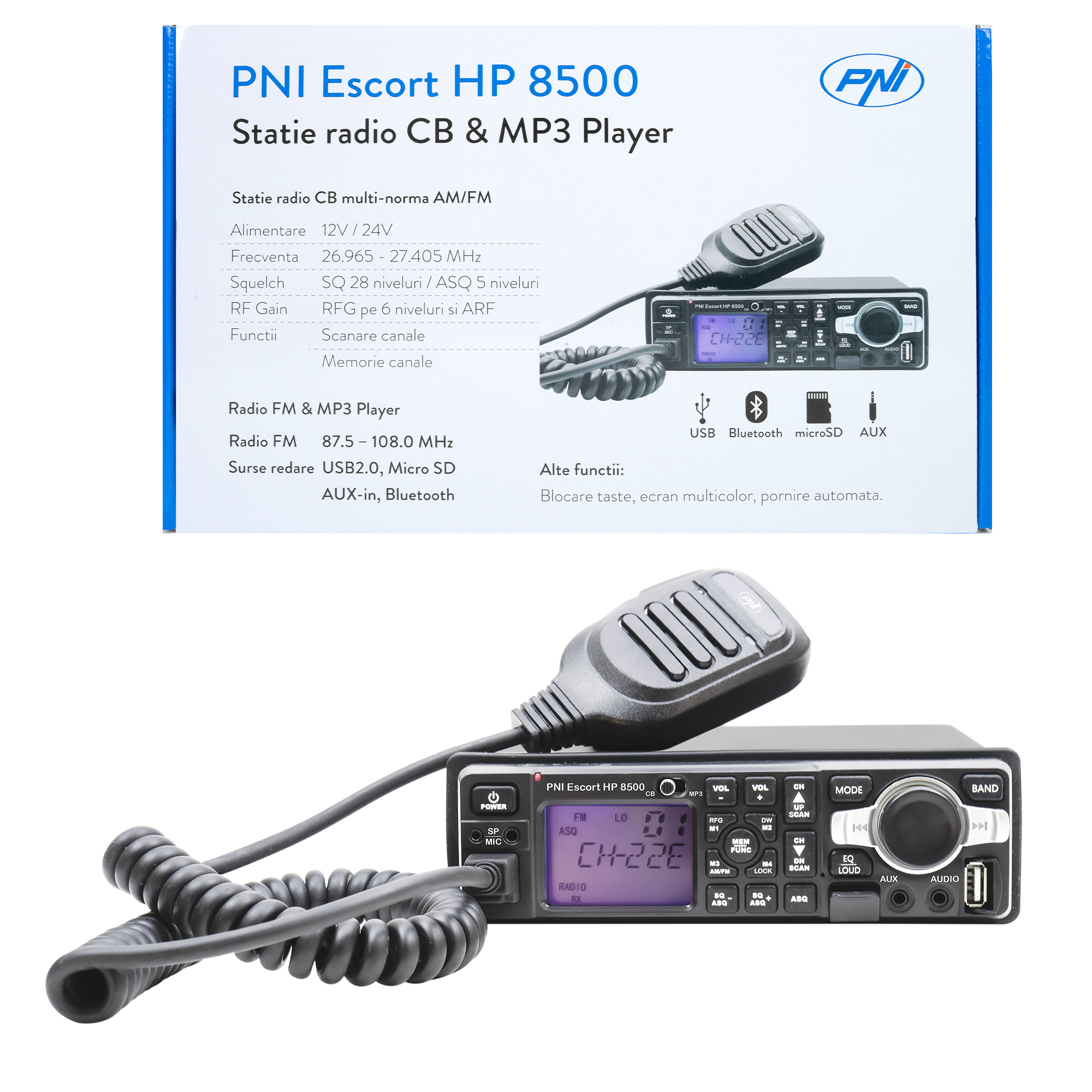 CB PNI 8500 CB-Funkgerät mit UKW Empfang BT / USB & SD-Karte - Bild 1