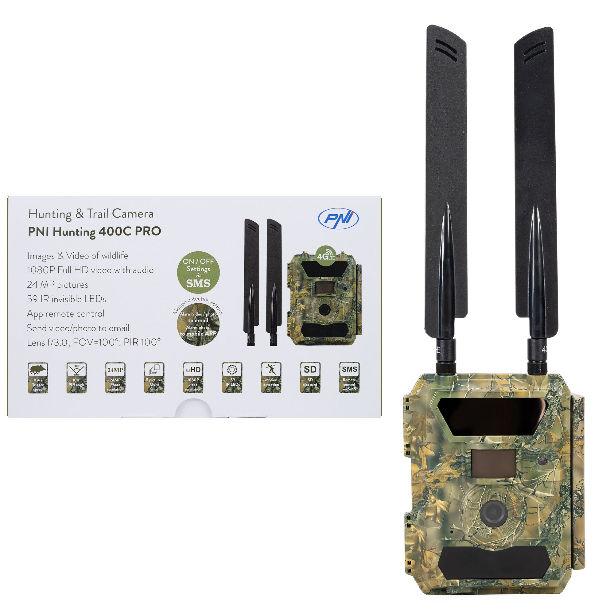 PNI Hunting 400C PRO 24MP Wildkamera mit 4G LTE Internet, GPS